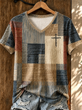Women'S Retro Western Style Faith Printed V-Neck T-Shirt
