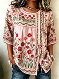 Women'S Casual Print Cotton Linen Top