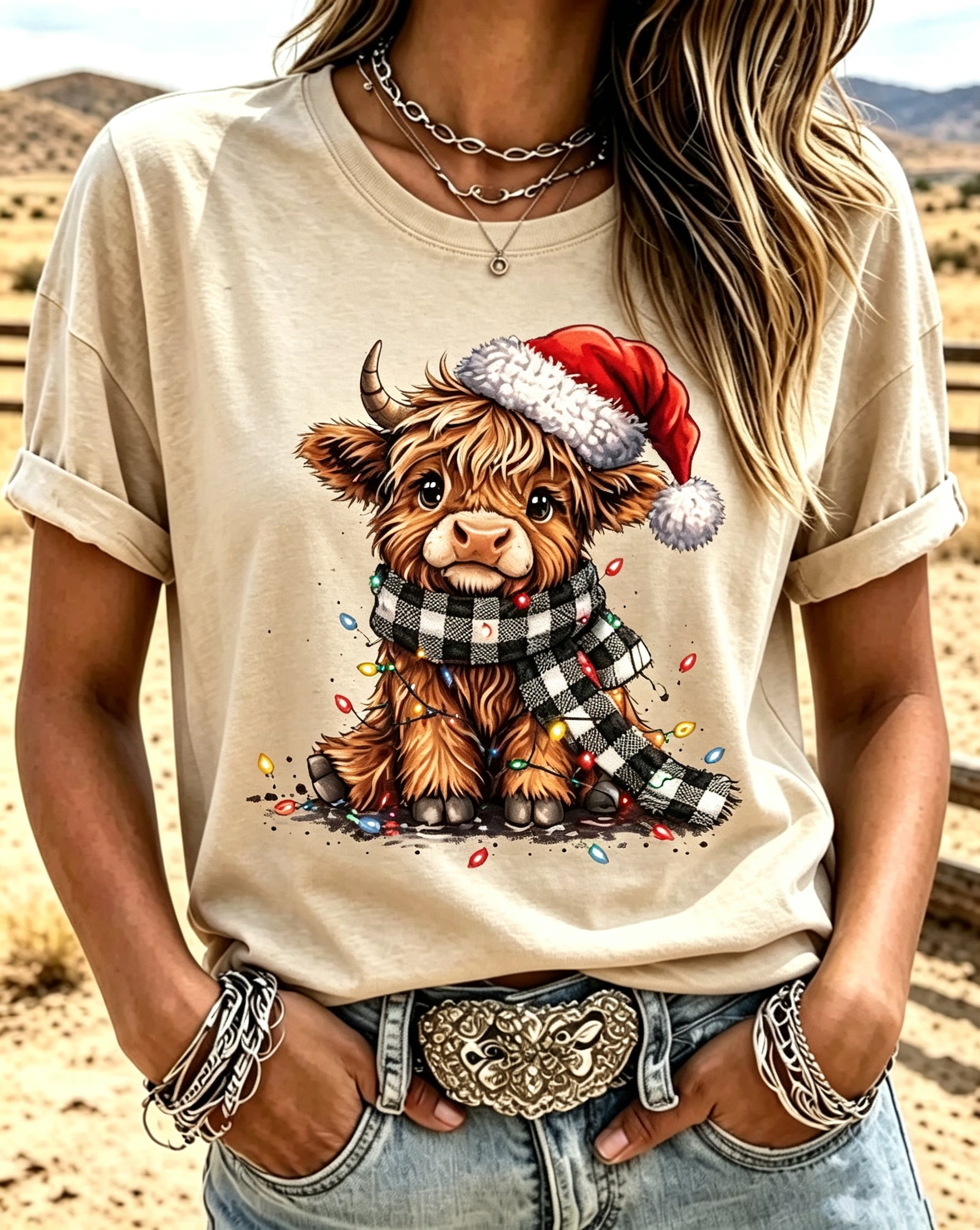 Women's Christmas Highland Cow Graphic T-Shirt