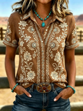 Women's Casual Retro Floral Western Shirt