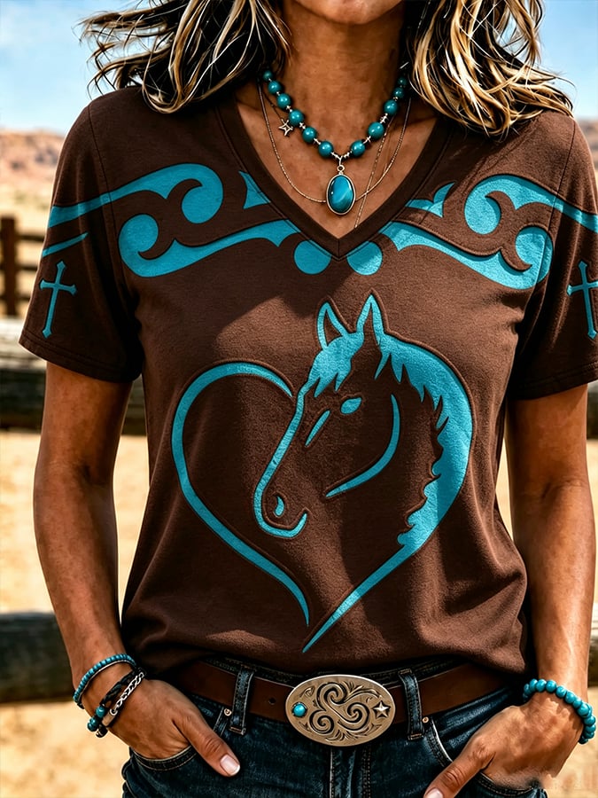 Women's Western Style Faith Printing  T-Shirts