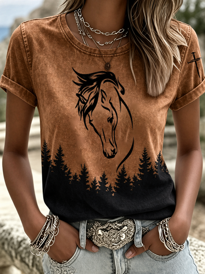 Women's Retro Western Faith Print T-shirt