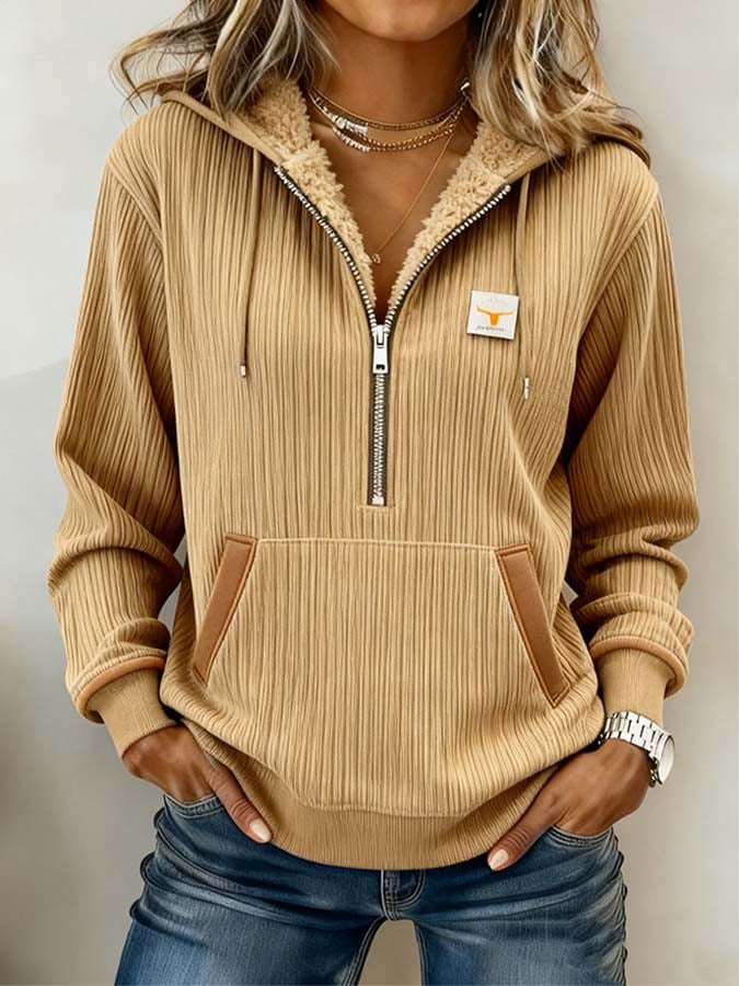 Women'S Casual Color-Blocked Hooded Sweatshirt