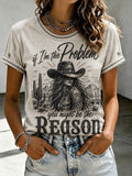 Women's Vintage-Style Western Print Top