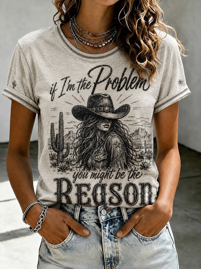 Women's Vintage-Style Western Print Top