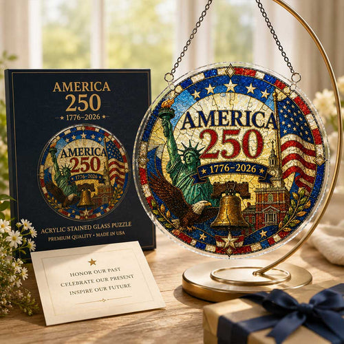 Adorno colgante de rompecabezas acrílico America 250 – Decoración patriótica atrapasol para ventana de 1776–2026
