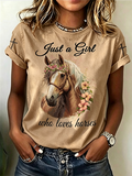 Women'S Western Style Animal Round Neck T-Shirt