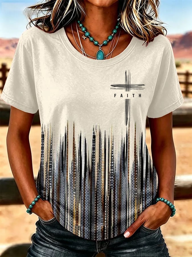 Women's Western Faith-Print Casual T-Shirt