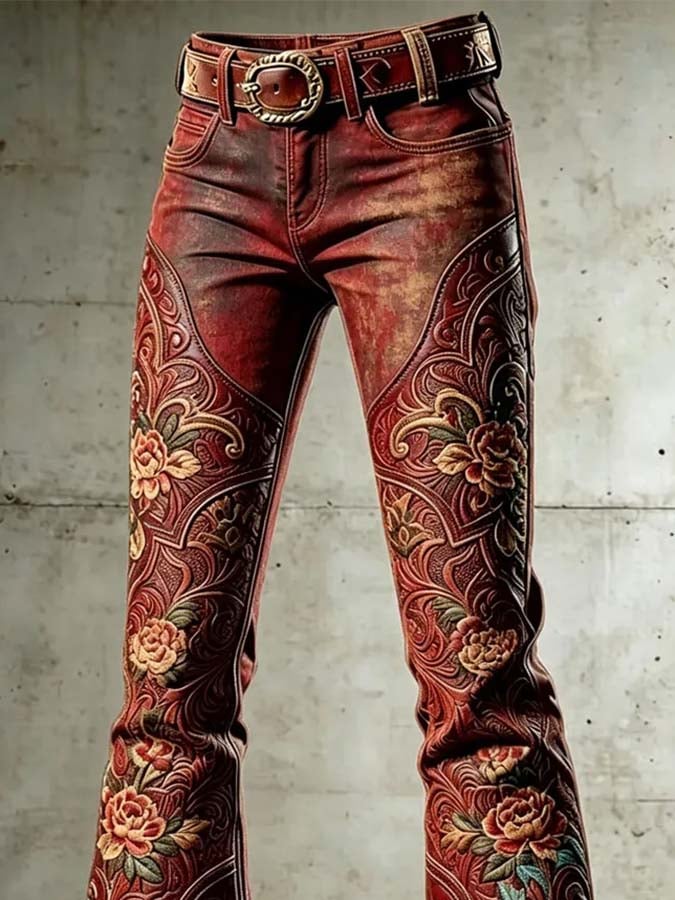 Women'S Casual Retro-Print Trousers
