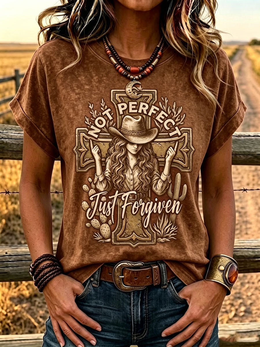 Camiseta retro de estilo western con estampado de fe para mujer