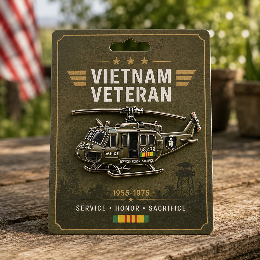 Vietnam Veteran Helicopter Brooch Pin, Service Honor Sacrifice Commemorative Lapel Pin, 1955–1975 Veteran Tribute Gift for Jackets, Hats, Bags & Display Cards