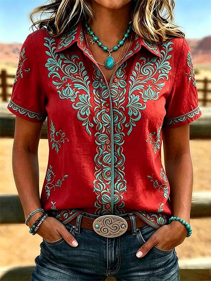 Camisa casual retro de mujer con estampado