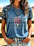Women'S Western-Style Retro Faith Print  T-Shirt