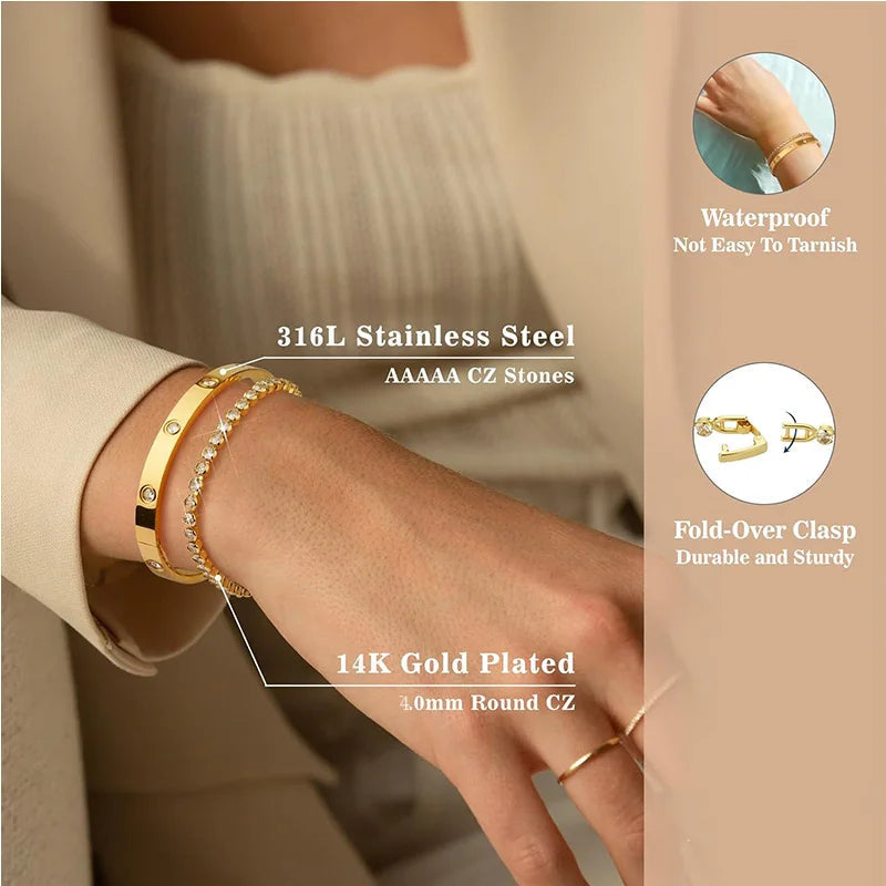 Tennis Chain Bracelet Cuff Set