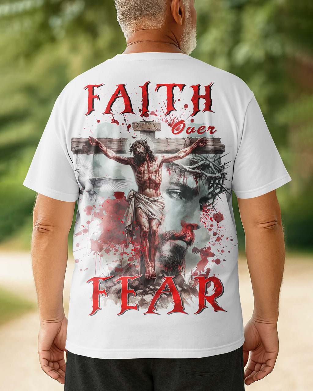 Ganzflächiges T-Shirt „Glaube statt Angst“