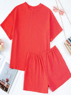 Textured Ribbed Top & Shorts Lounge Set