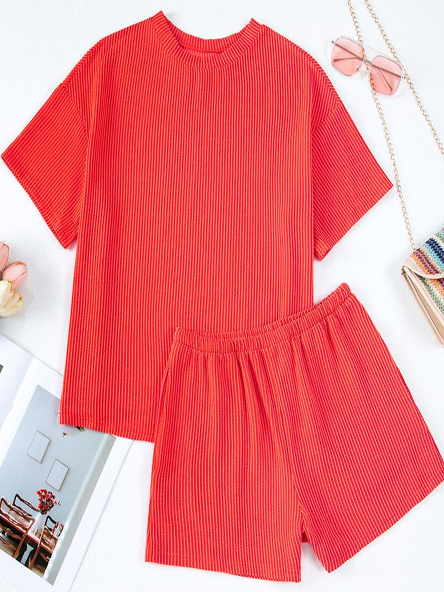 Textured Ribbed Top & Shorts Lounge Set