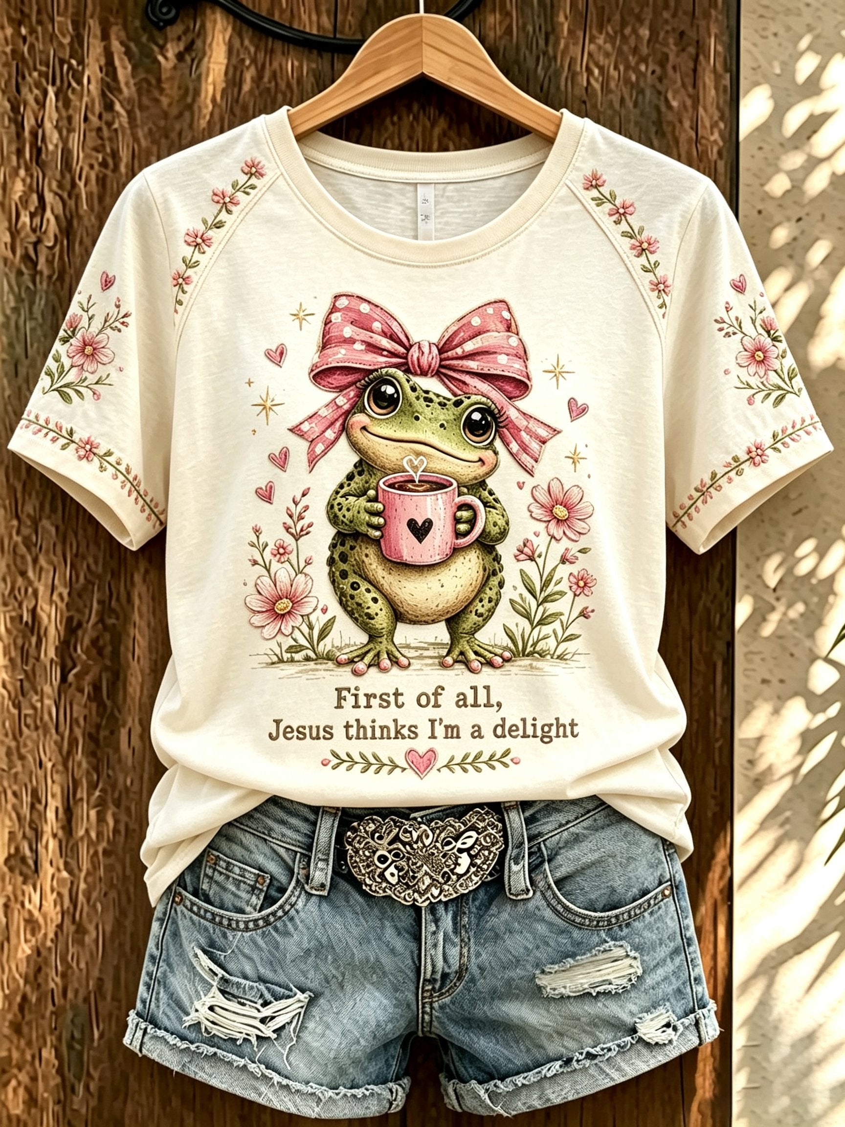 Damen T-Shirt mit Aufdruck „Jesus Thinks I'm A Delight“