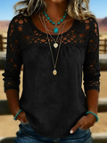 Women's Solid Color Casual Loose Lace Denim Shirt
