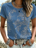 Women's Western-Style Vintage Cross-Print Casual T-Shirt