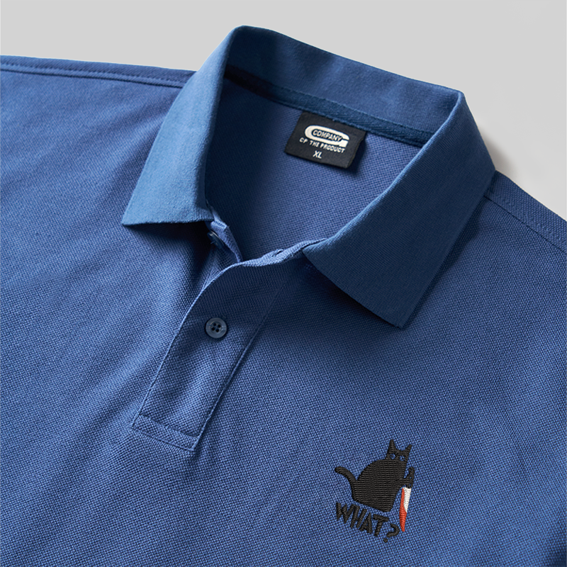 Cat What? Geek Embroidered Polo Shirt
