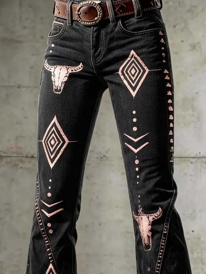 Women'S Casual Retro-Print Trousers