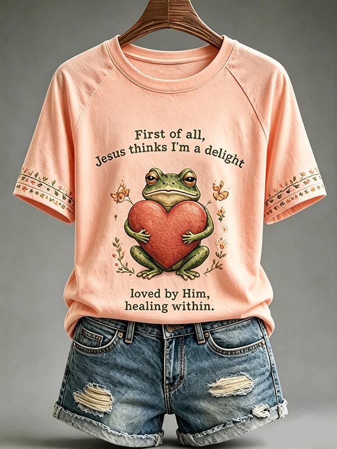 Damen lässiges Kurzarm-T-Shirt mit Glaube- und psychische Gesundheit-Print