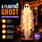 🎃 Limited Halloween Sale 👻✨LED Hanging Ghost Swing Decoration, 5FT Remote Controlled Halloween Outdoor Hanging Decor