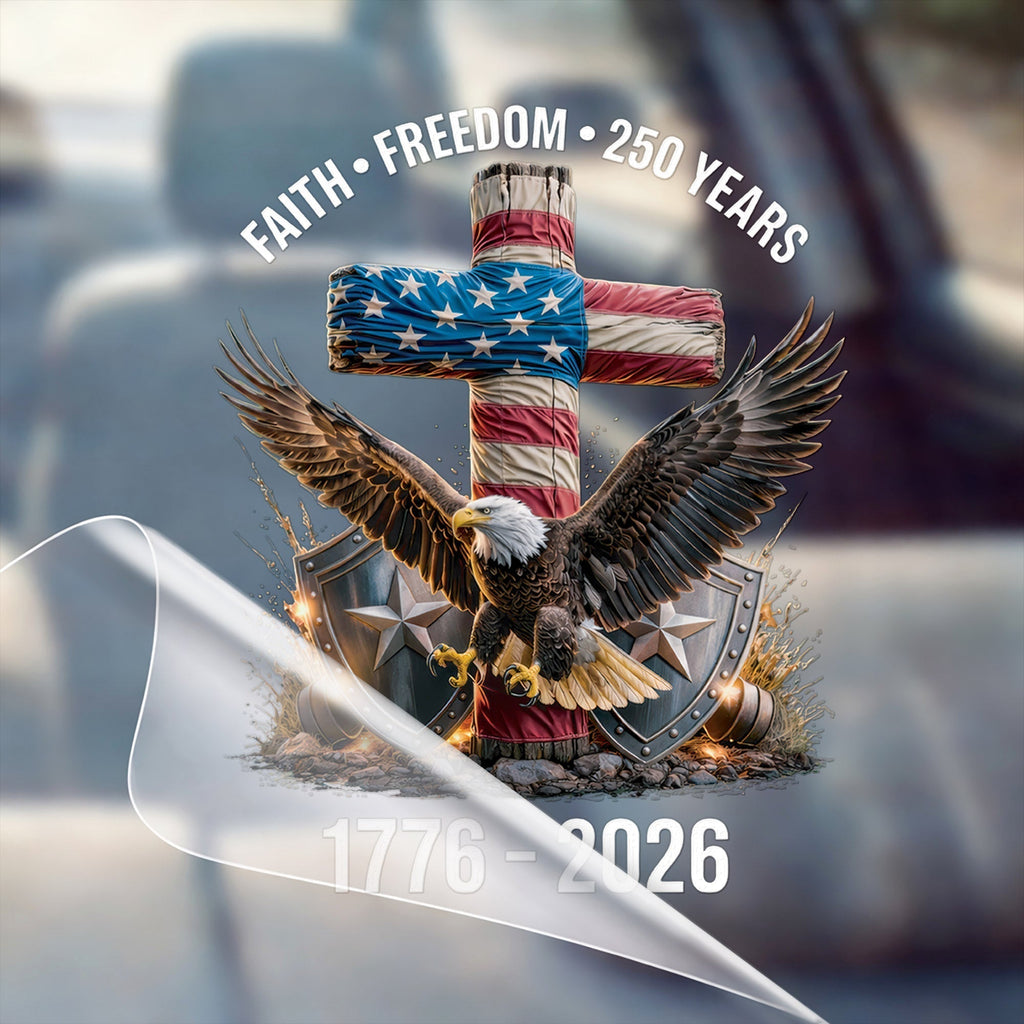 Faith Freedom USA Eagle Cross Decal – 250th Anniversary 1776-2026 Sticker for Car Window