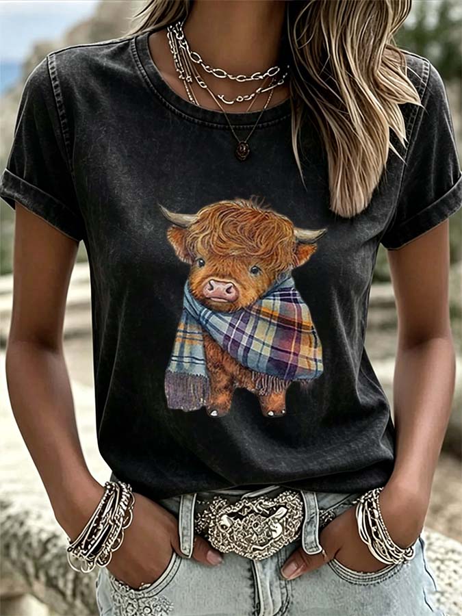 Camiseta de mujer con estampado de animación de dibujos animados de estilo vaquero
