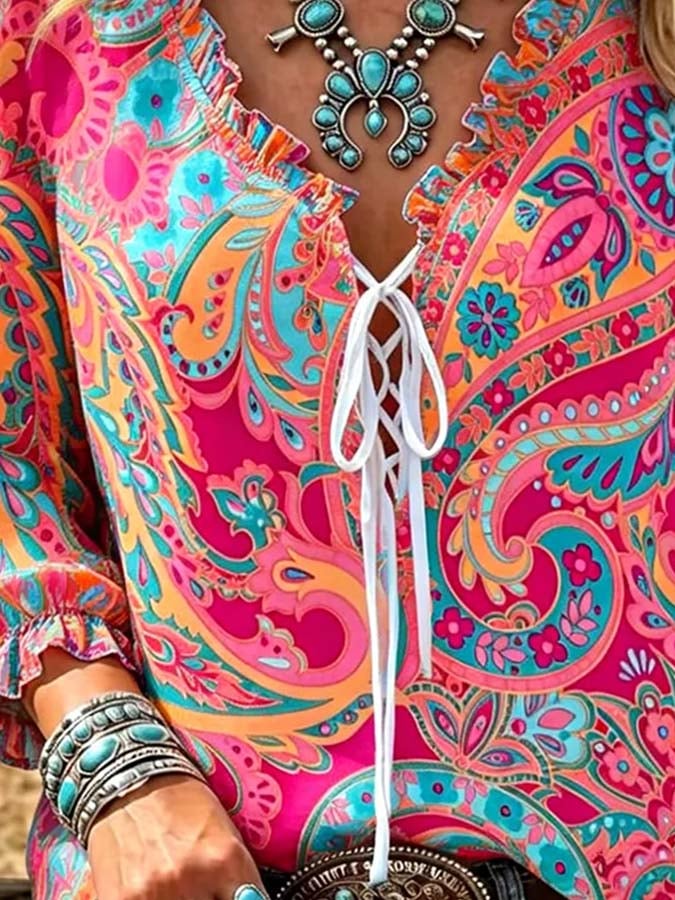 Women'S Casual Retro Print Top