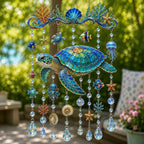 🔥🐋🐢🐬Ocean-Themed Crystal Wind Chime â€?🌊Bring the Ocean Glow to Your Garden