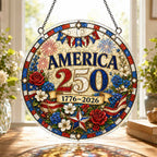 America 250th Anniversary Acrylic Puzzle Hanging Ornament – 1776–2026 Patriotic Stained Glass Style Window Decor