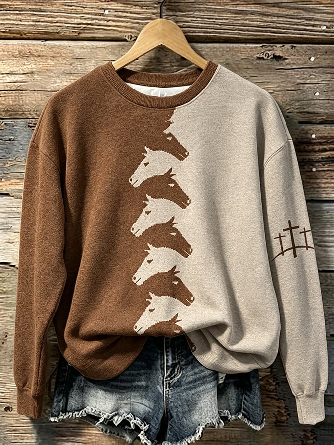 Women's Vintage Western Faith Cross-Print Sweatshirt