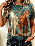 Women's Western style animal cross round neck T-shirt