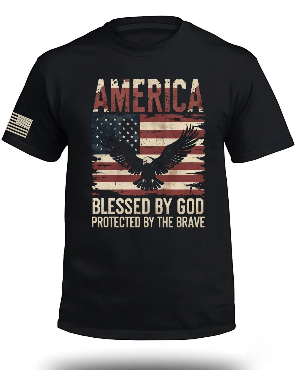 AMERICA Blessed By God Protected By Brave Front T-Shirt