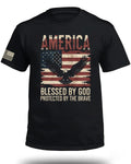 AMERICA Blessed By God Protected By Brave Front T-Shirt