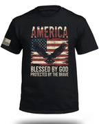 AMERICA Blessed By God Protected By Brave Front T-Shirt