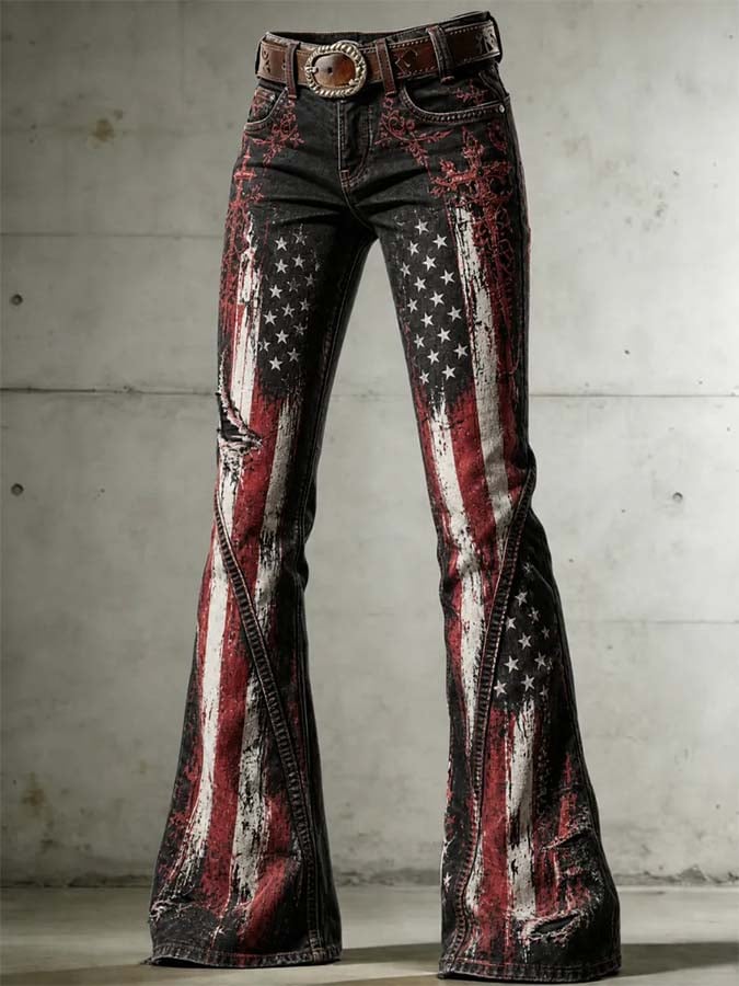 Women'S Casual Retro-Print Trousers