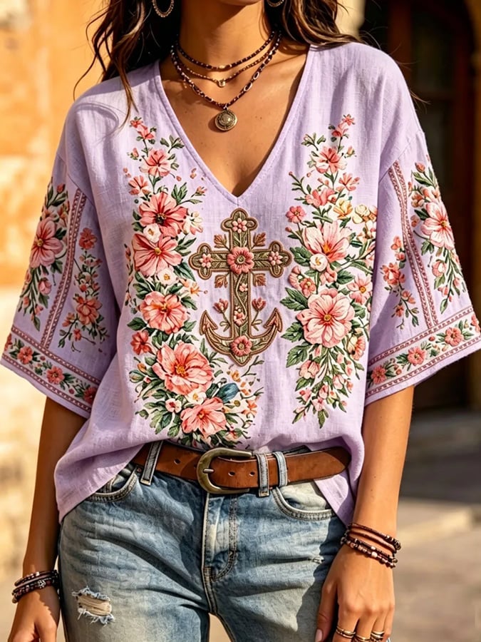 Top de mujer con estampado de cruces florales