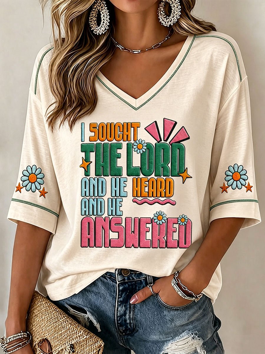 Damen T-Shirt mit Aufdruck „Ich suchte den Herrn, und er erhörte mich und antwortete mir“