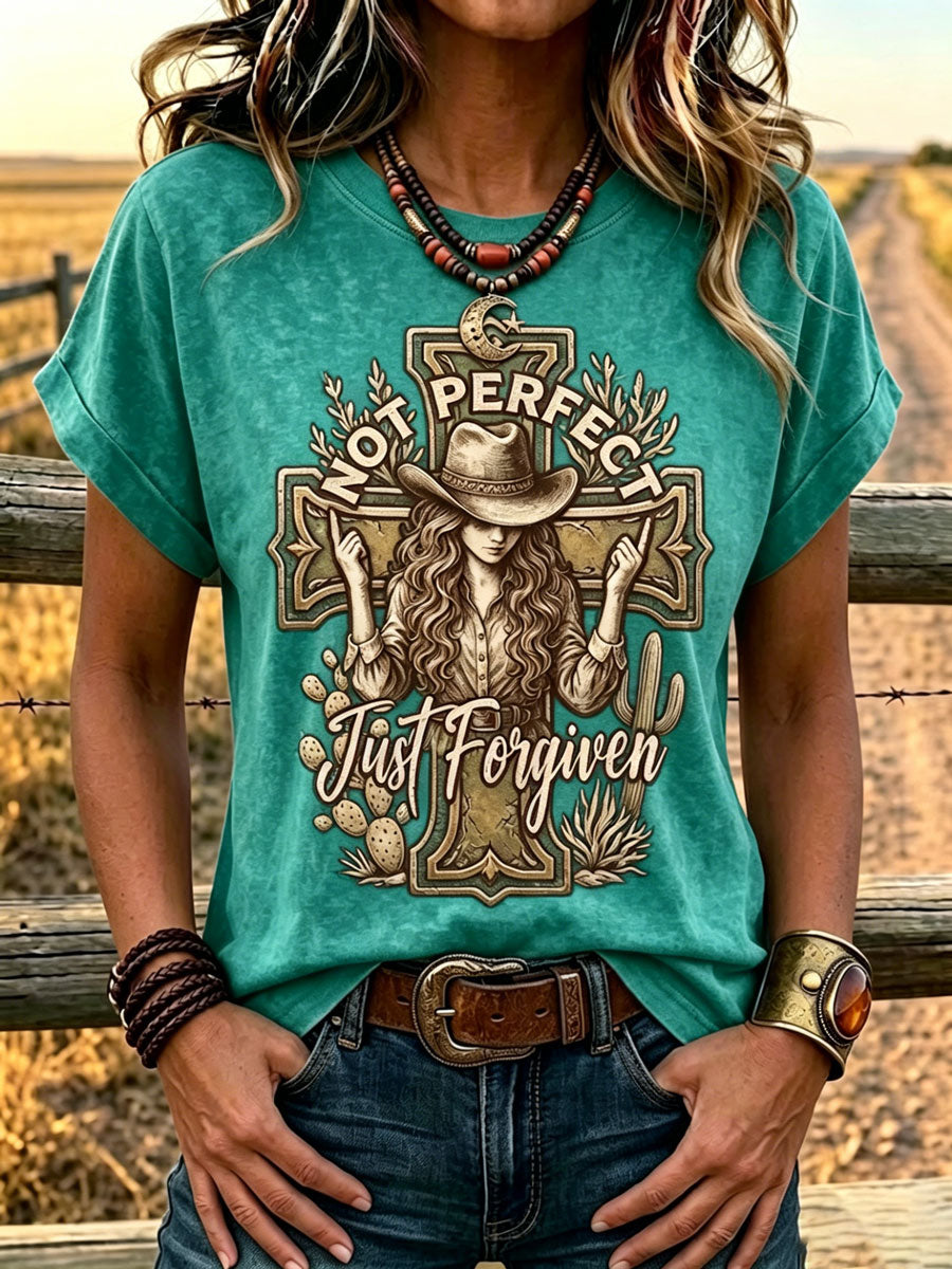 Camiseta retro de estilo western con estampado de fe para mujer