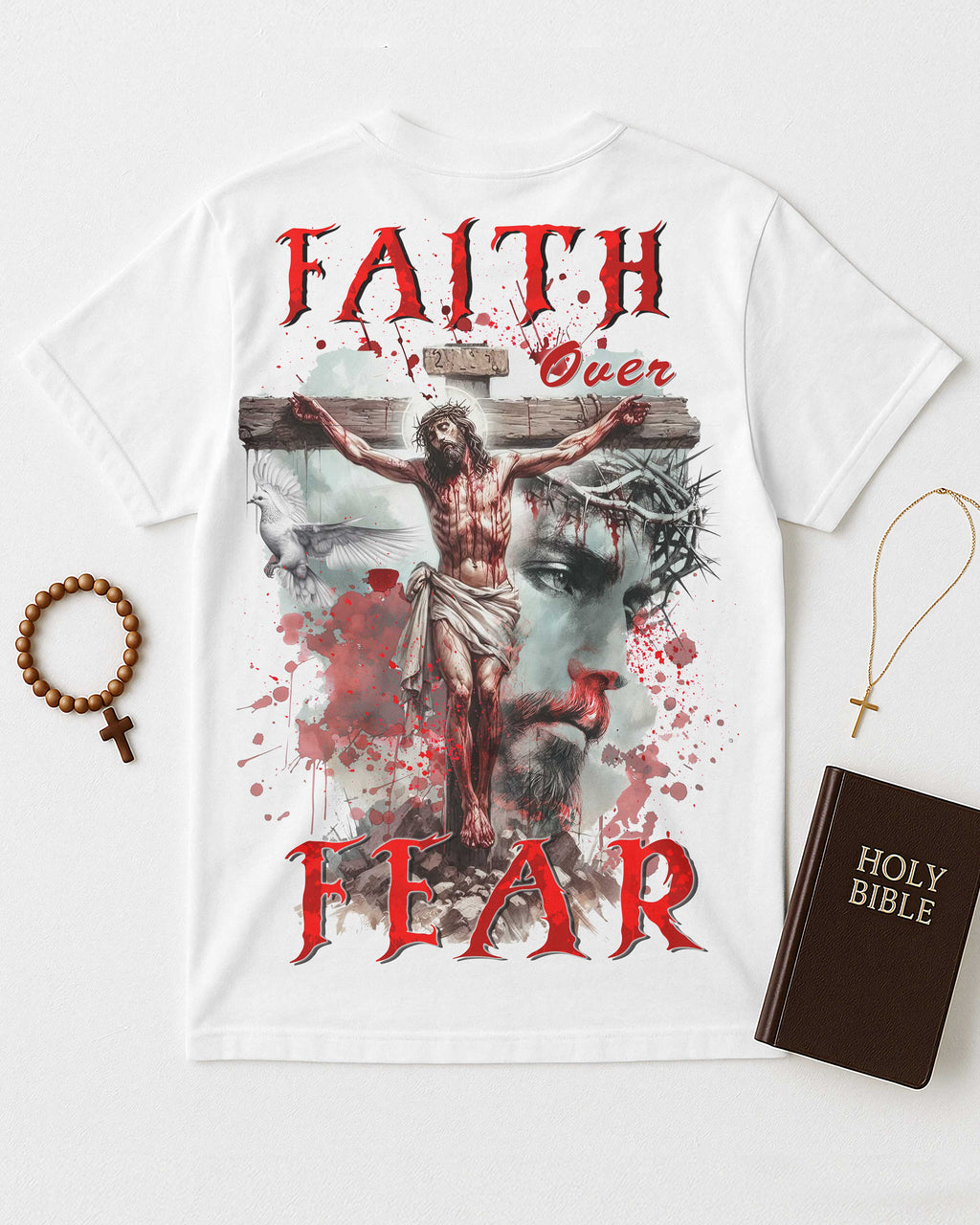 Ganzflächiges T-Shirt „Glaube statt Angst“