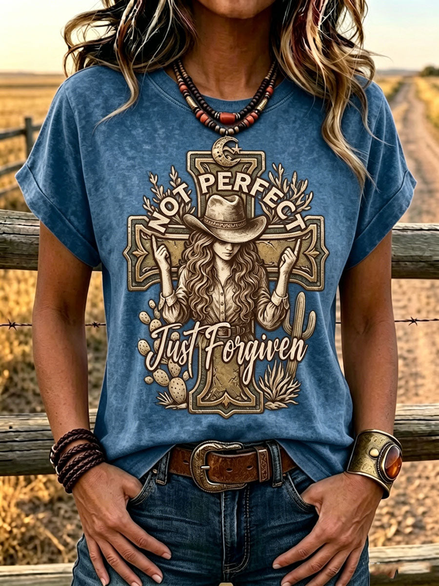 Camiseta retro de estilo western con estampado de fe para mujer