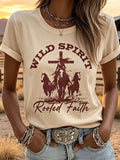 Women's 'Wild Spirit Rooted Faith' Print Casual T-Shirt