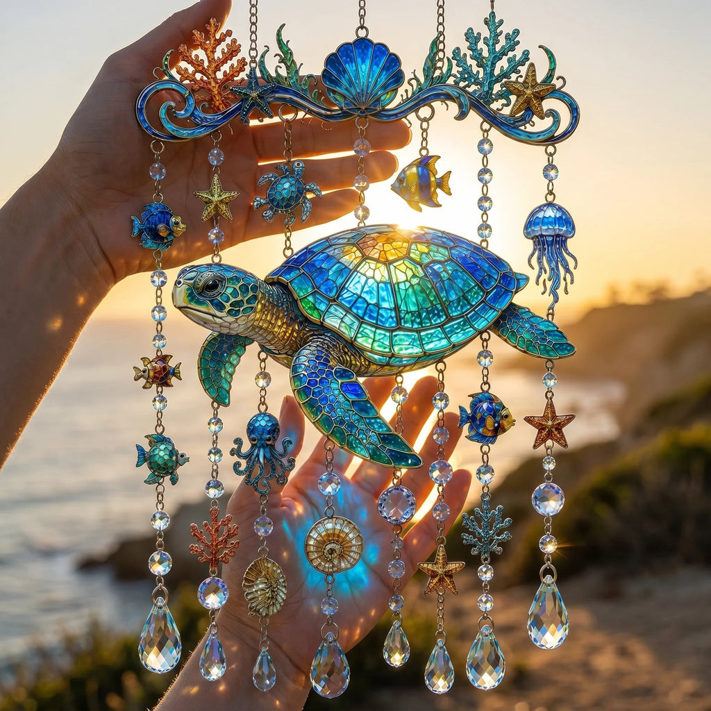 🔥🐋🐢🐬Ocean-Themed Crystal Wind Chime â€?🌊Bring the Ocean Glow to Your Garden