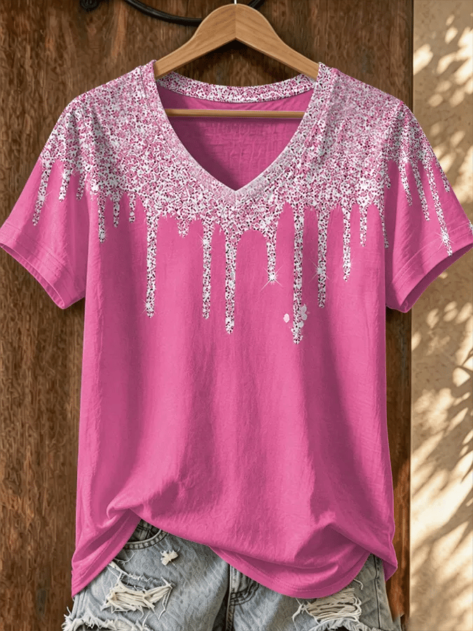 Women's  Retro  Breast Cancer  Print T-shirt