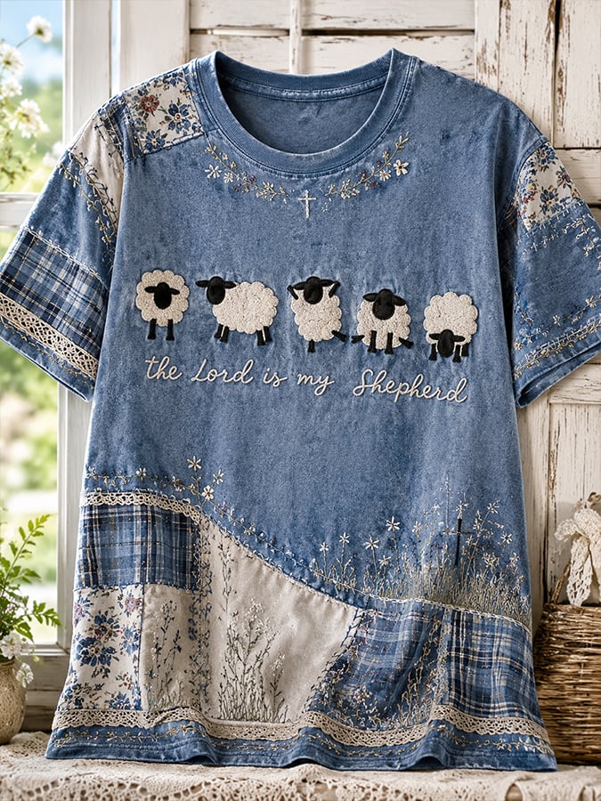 Damen Retro „Der Herr ist mein Hirte“ T-Shirt mit Glaubens-Print