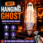 🎃 Limited Halloween Sale 👻✨LED Hanging Ghost Swing Decoration, 5FT Remote Controlled Halloween Outdoor Hanging Decor