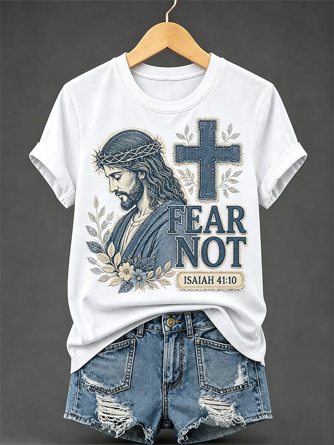 T-shirt rétro pour femme avec imprimé « Fear Not Faith »